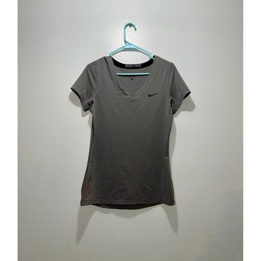 Nike Pro Gray V Neck Short Sleeve Fitted Training Top Womens Large